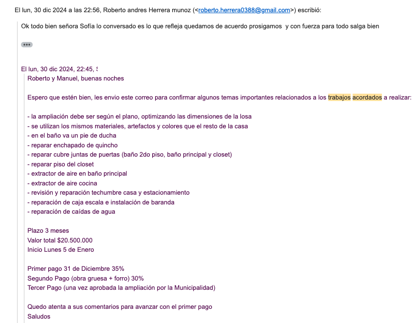 Correo de acuerdo inicial